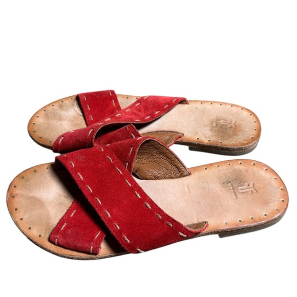 Frye Shoes New Frye Pickstitch Red Suede Slide Sandals Size 7.5 - Picture 2 of 5